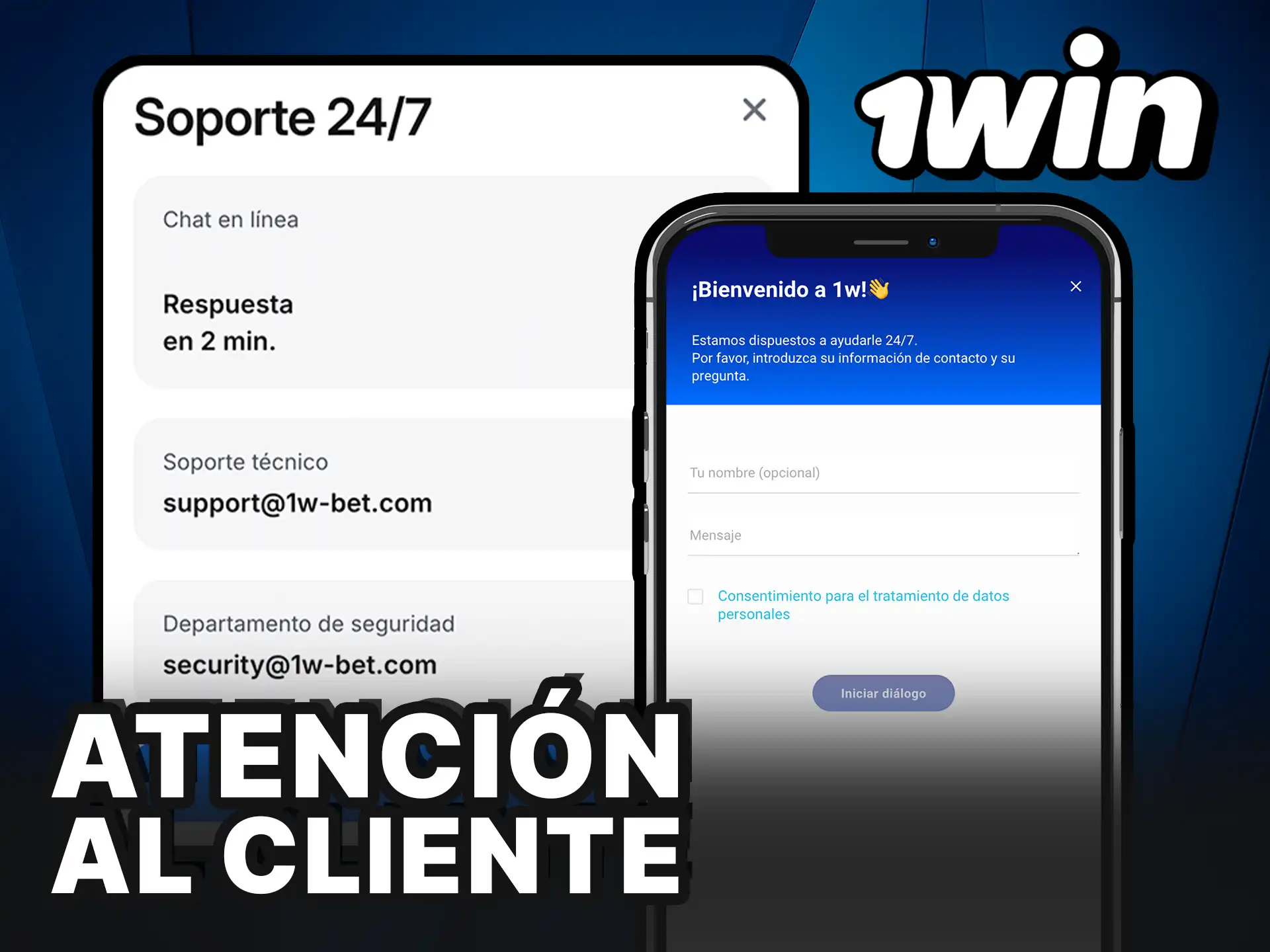 Atención al cliente disponible en la aplicación 1Win.