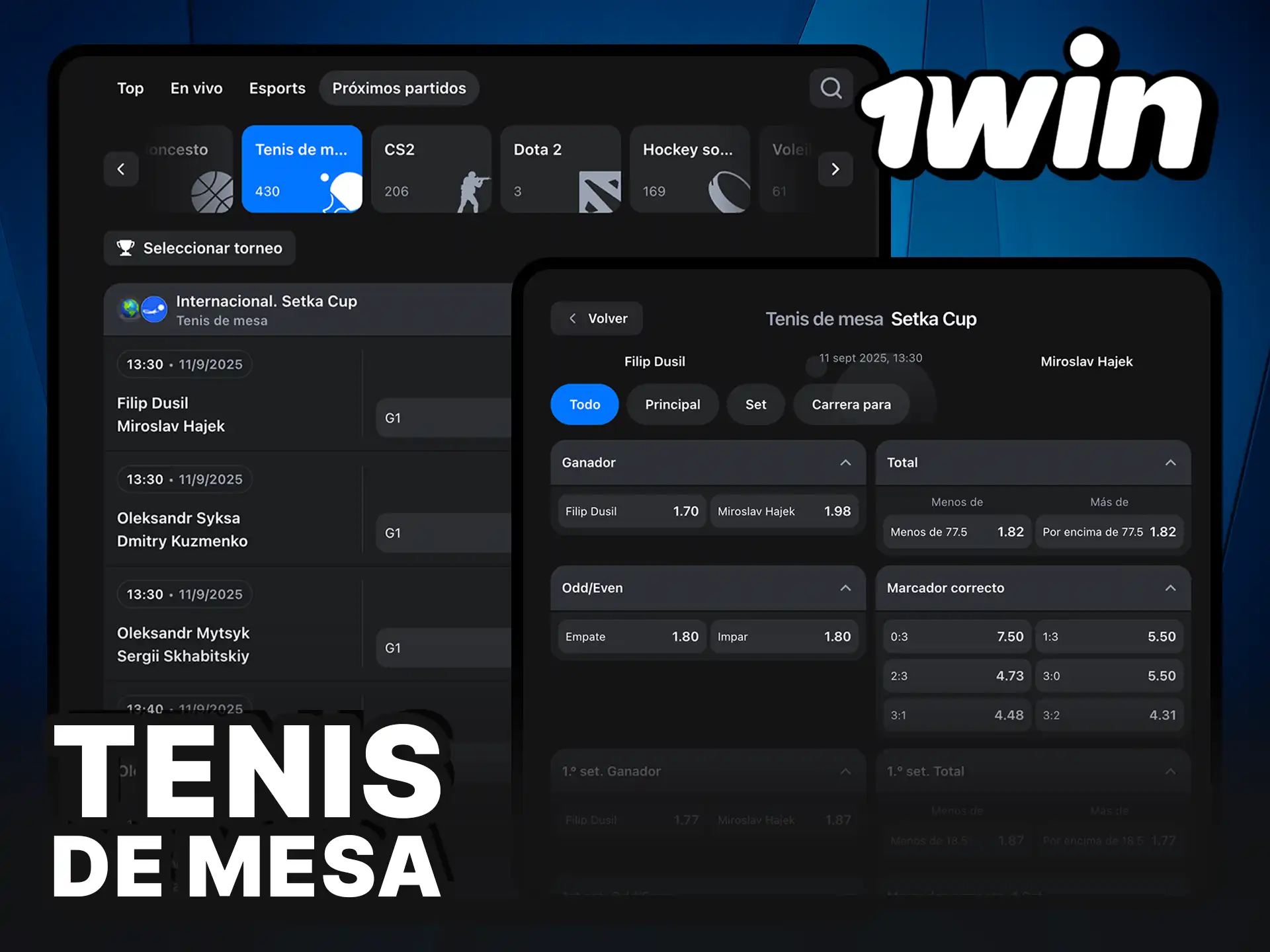 Apuestas en Tenis de mesa en 1Win.
