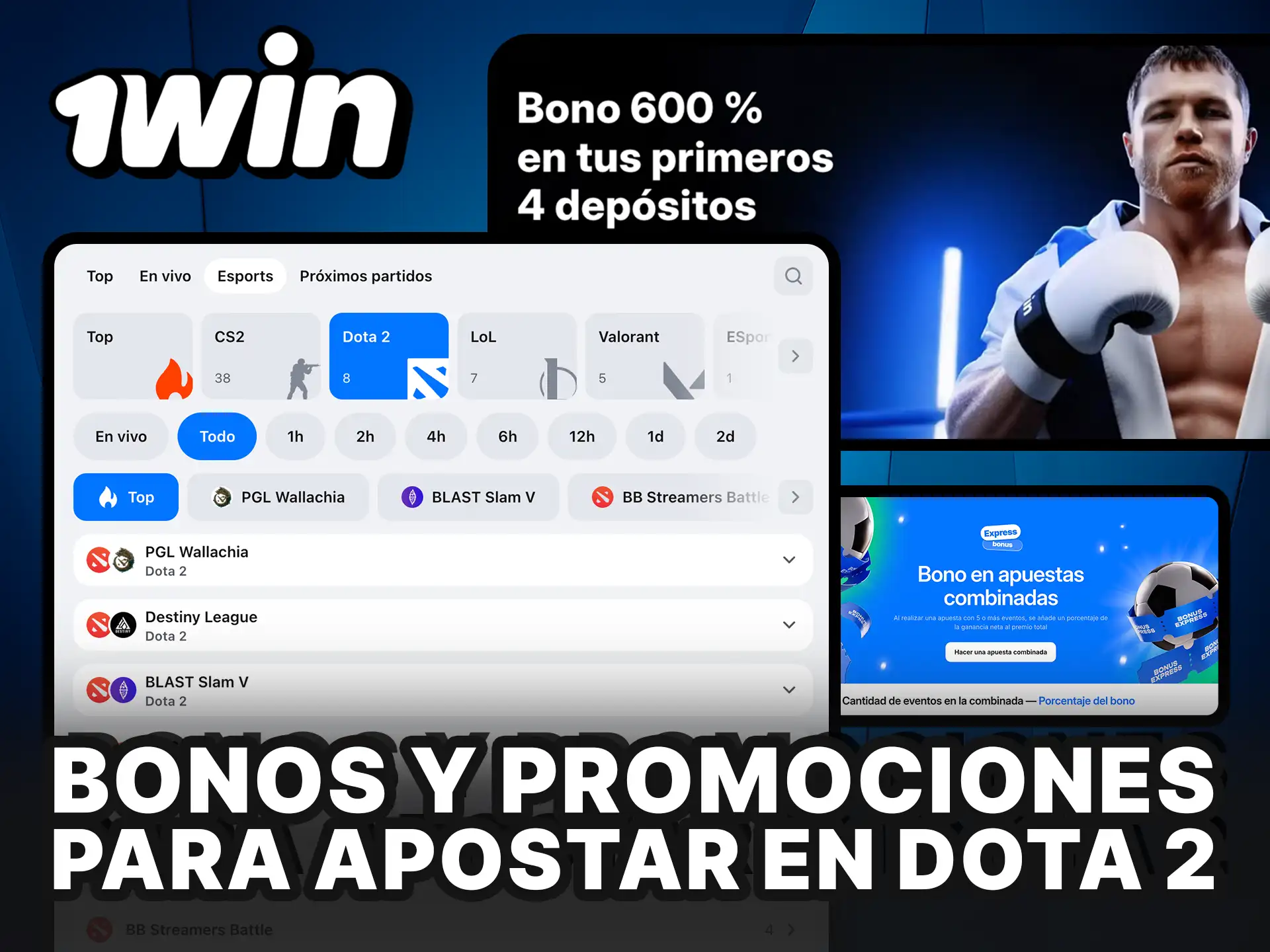 Reclama bonos y promociones de 1Win para apostar en Dota 2 y aumenta tu saldo.