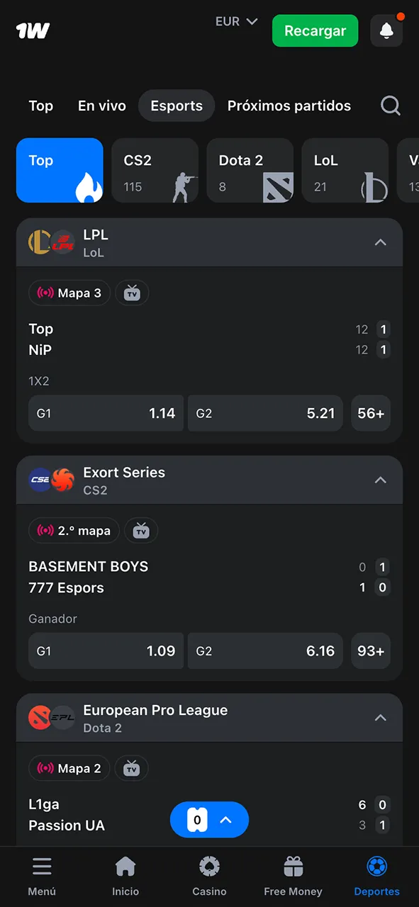 Seleccione un evento de Esports en 1Win y viva la emoción.