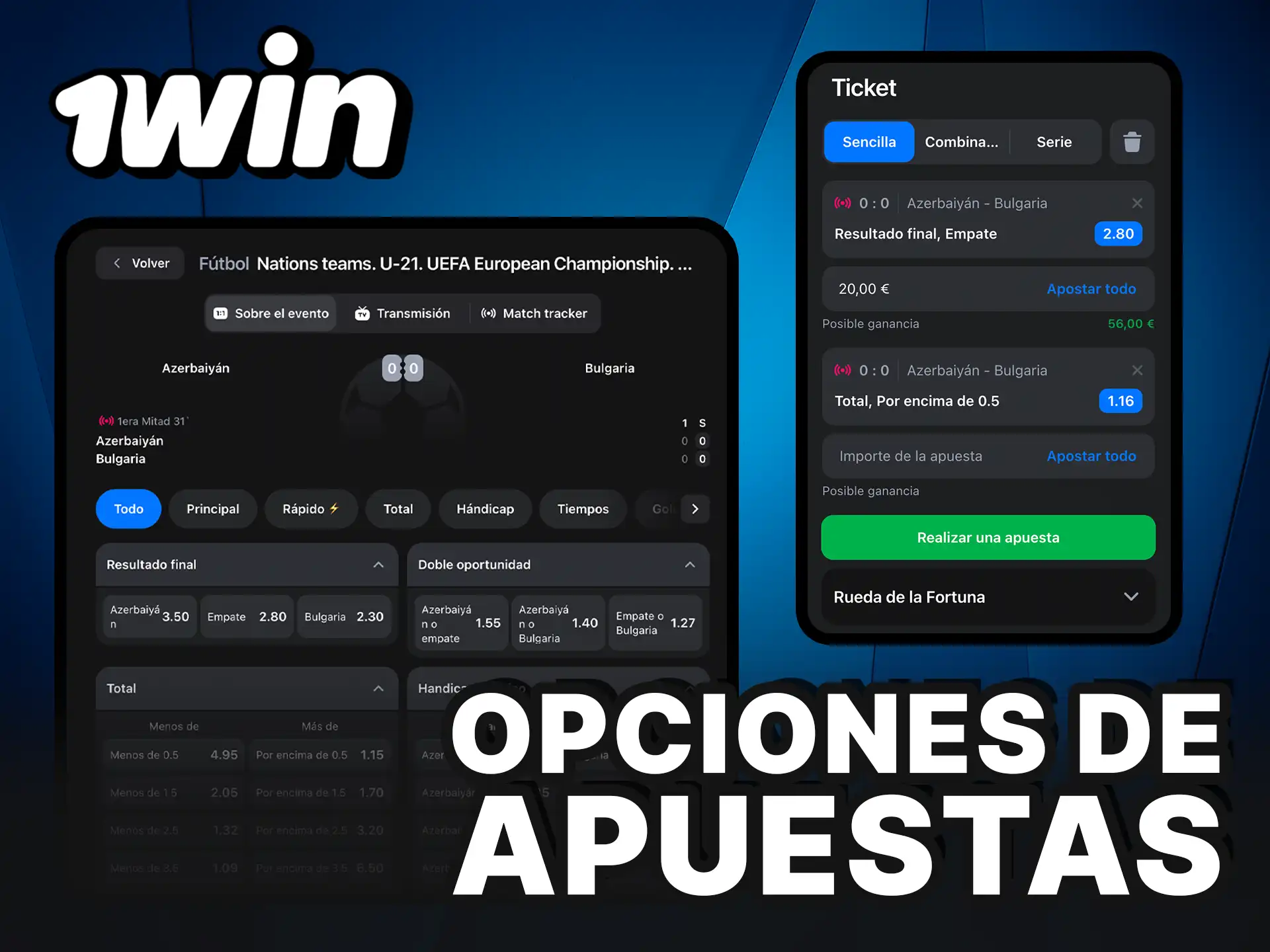 Opciones de apuestas disponibles en 1Win.
