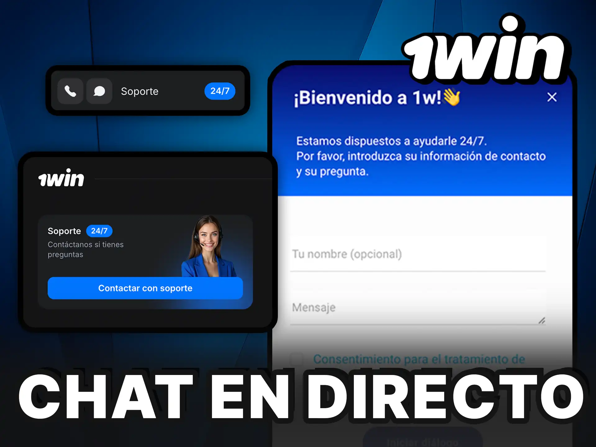 Resuelve tus dudas al instante con el chat en directo de 1Win.