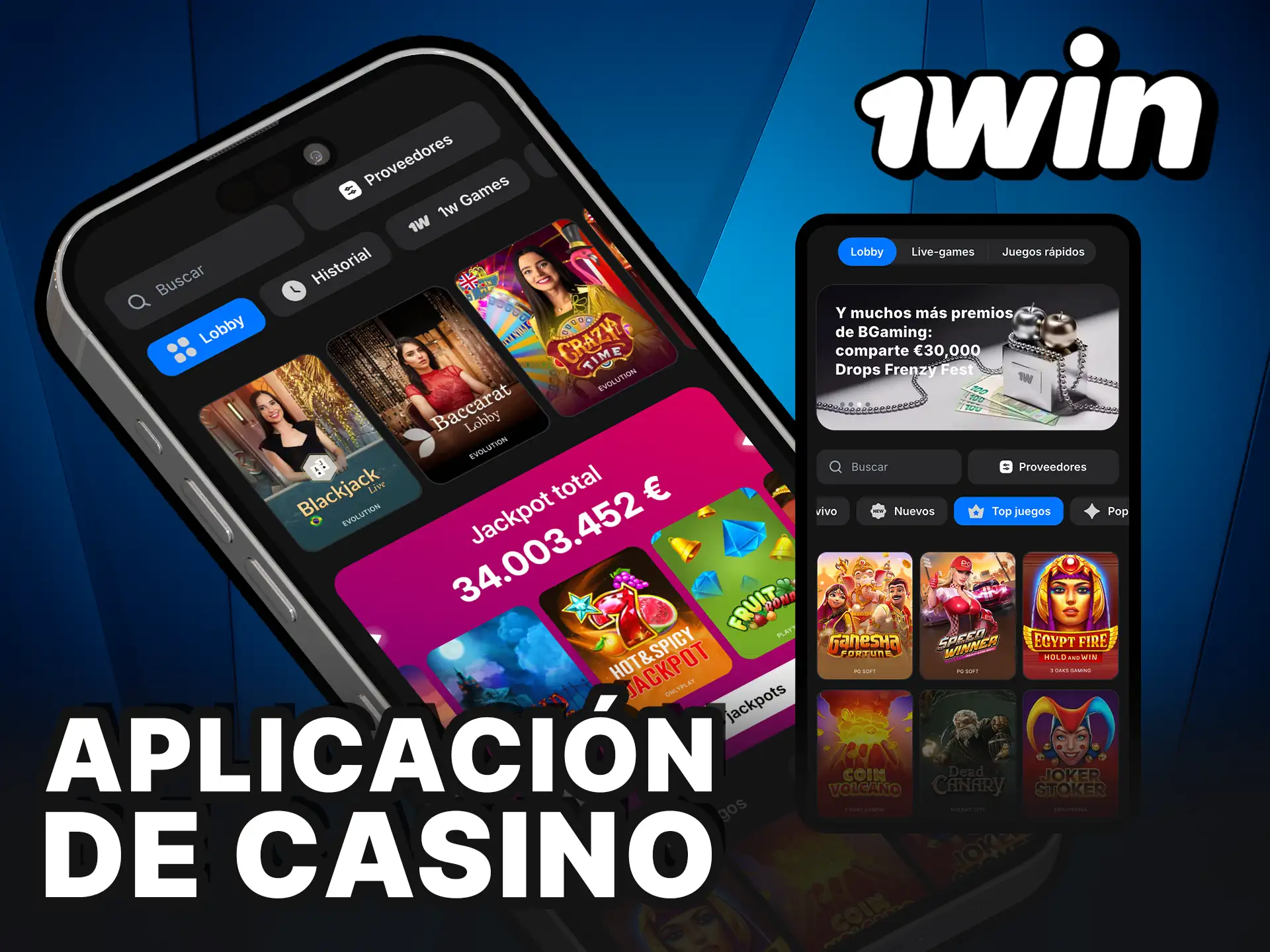 Aplicación 1Win Casino con los mejores juegos.