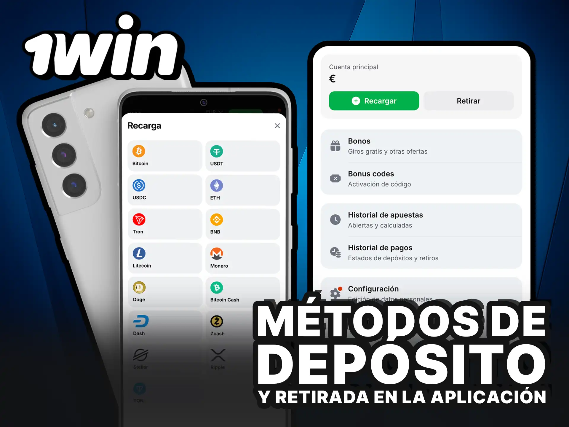 Métodos de depósito y retirada en la aplicación 1Win.
