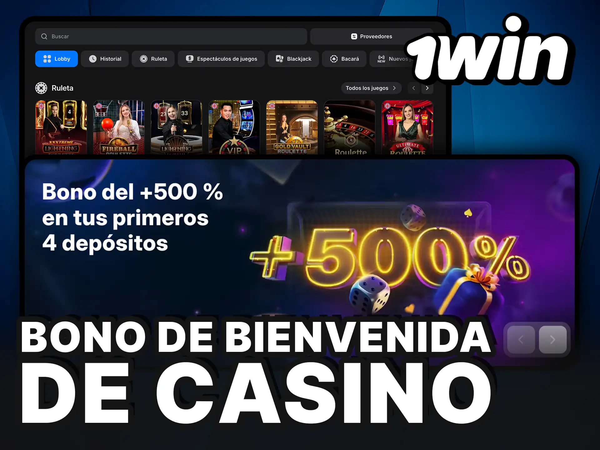 Bono de bienvenida de 1Win Casino para nuevos jugadores.