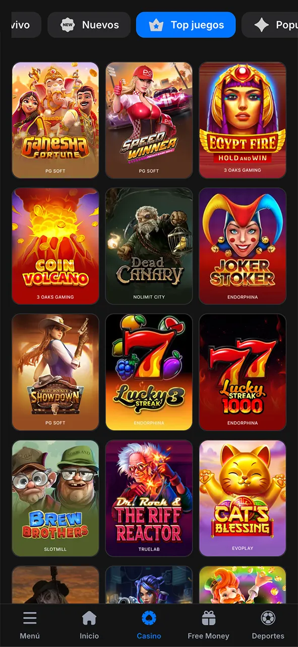 Selecciona tu juego favorito y juega en 1Win.
