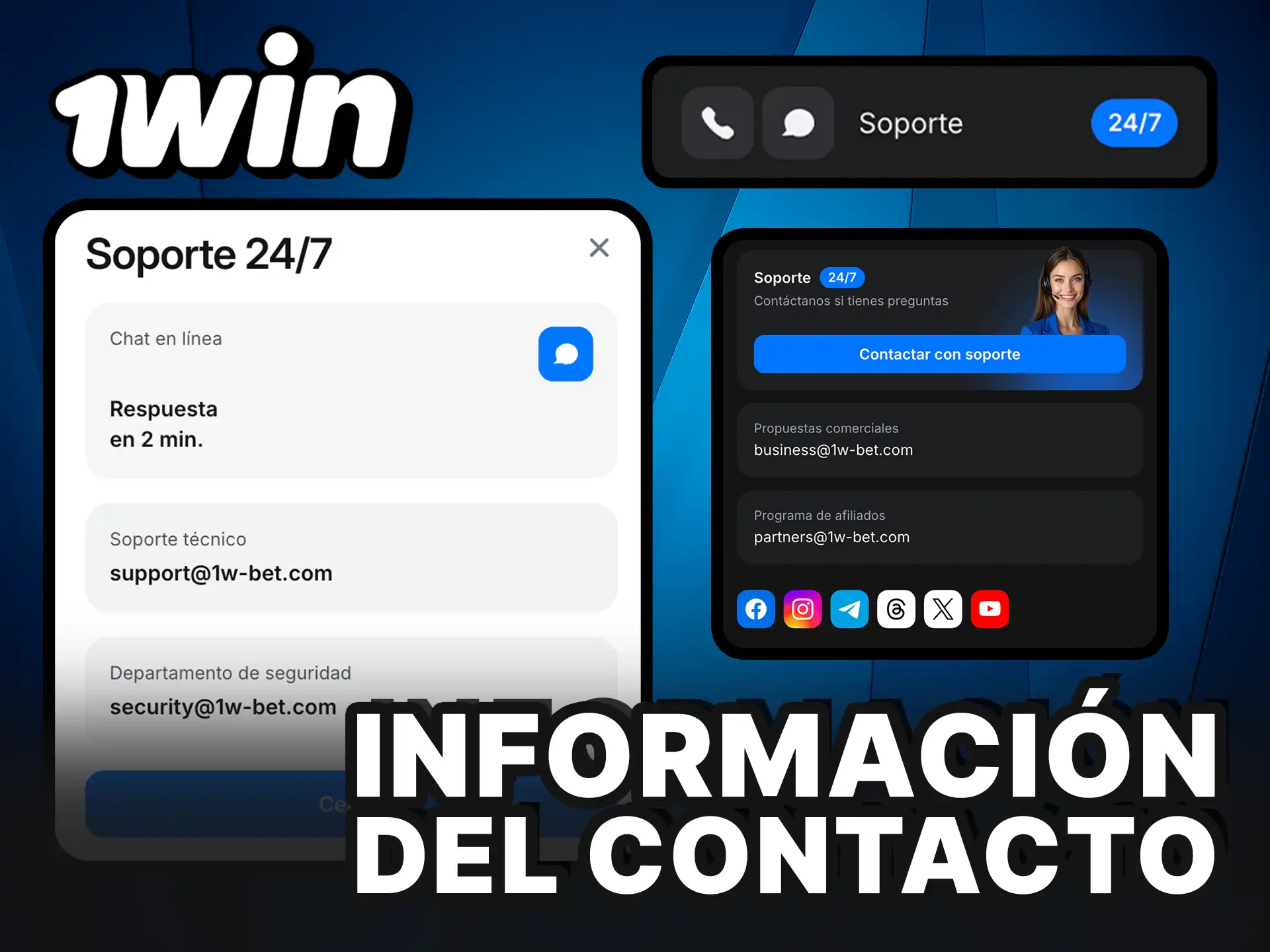 Información de contacto oficial de 1Win para resolver tus dudas.