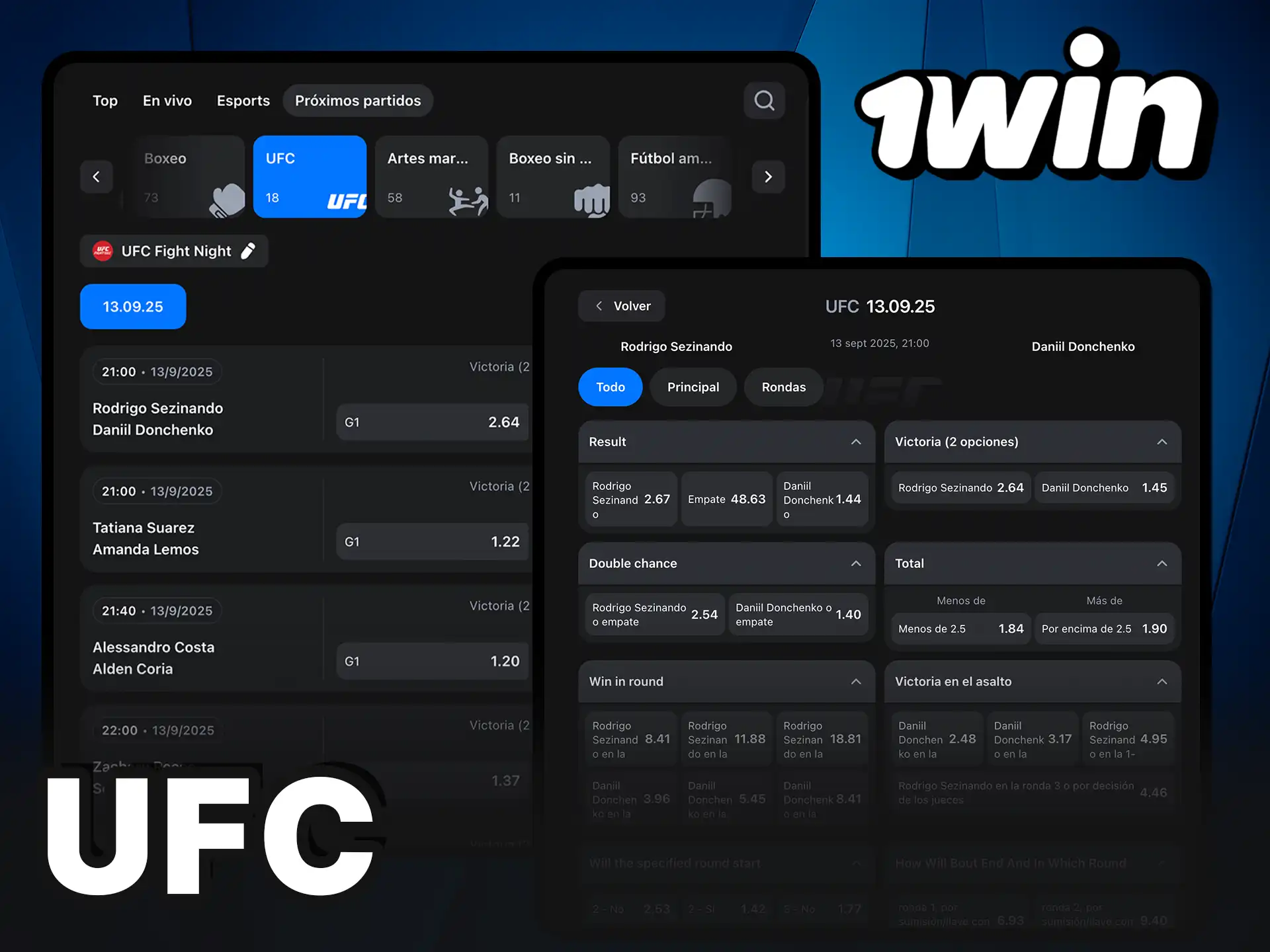 UFC y artes marciales para apostar en 1Win.