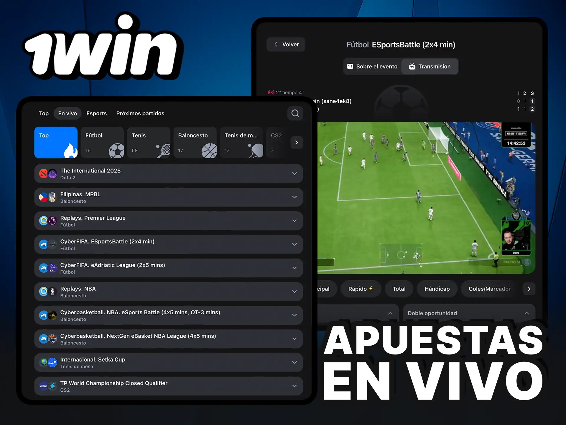 Apuestas en vivo en 1Win con cuotas dinámicas.
