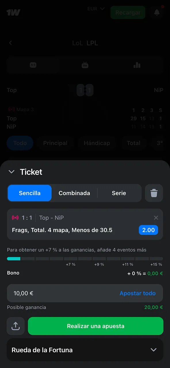 Realice su apuesta en Esports dentro de 1Win.