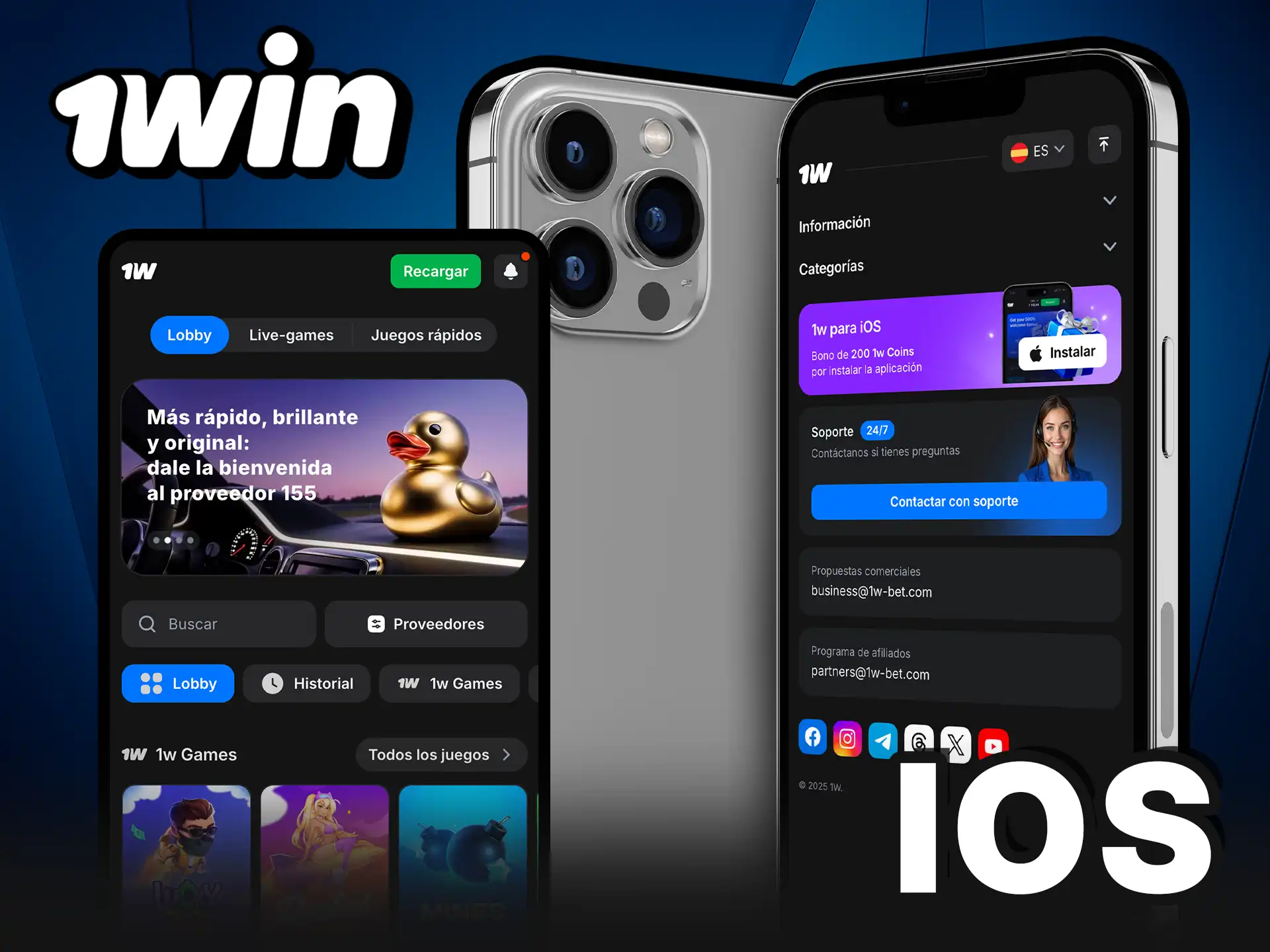 Instala la app 1Win en iOS y accede al casino móvil.