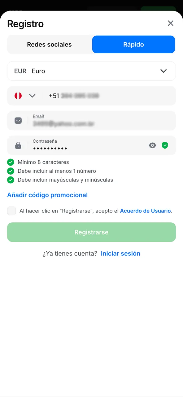Rellena tus datos en 1Win y activa tu perfil.