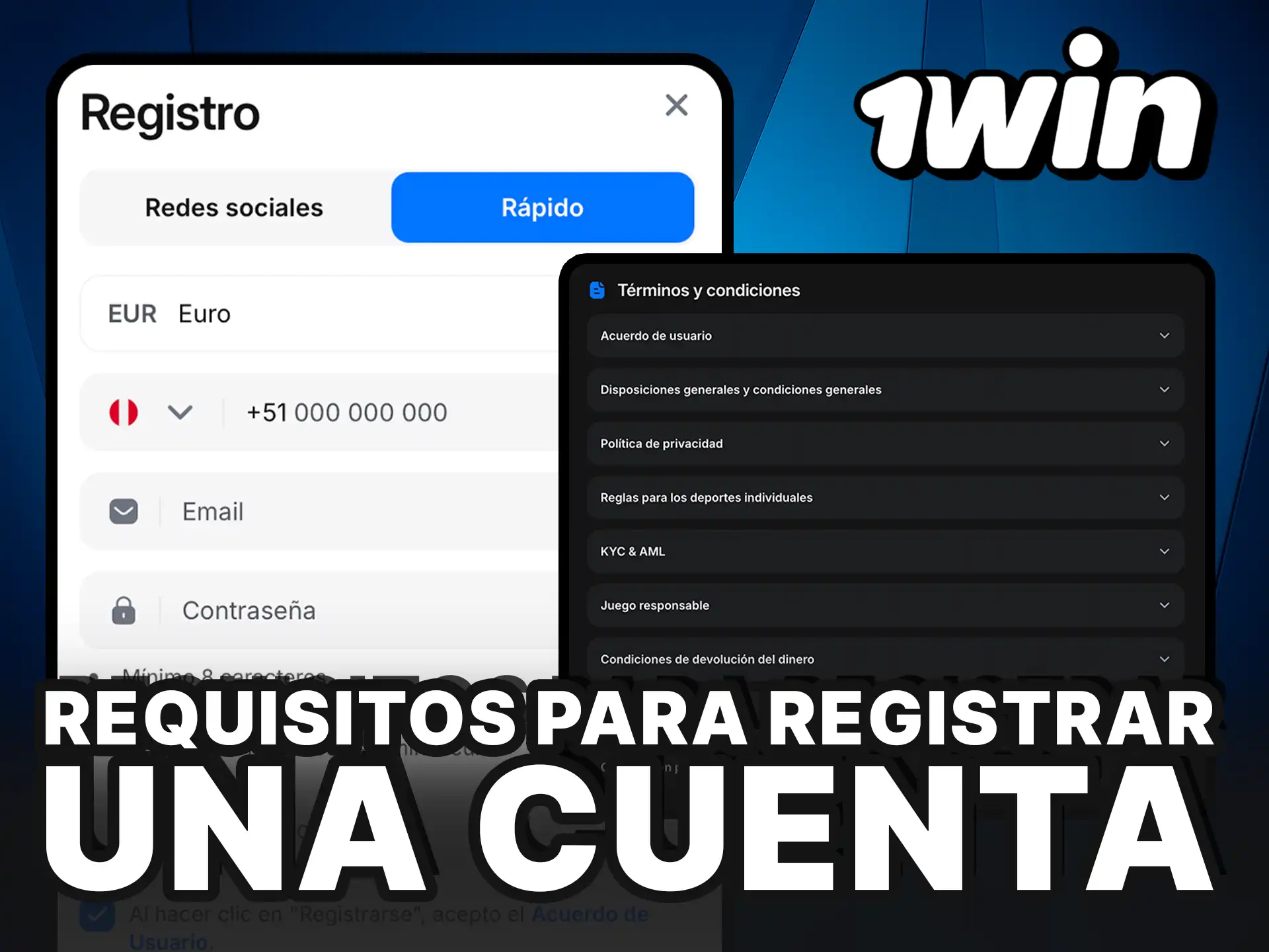 Requisitos para registrar una cuenta en 1Win.