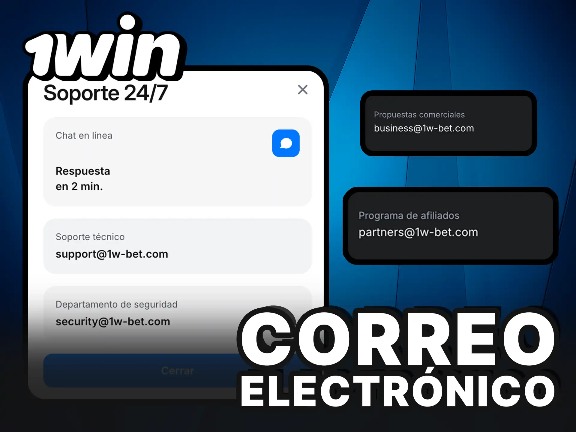 Contacta con el soporte a través del correo electrónico de 1Win.