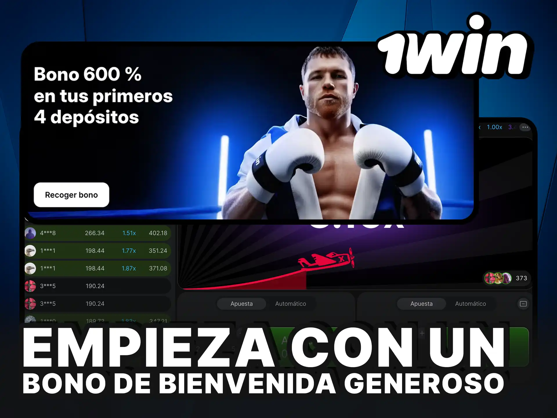 Empieza con un bono de bienvenida generoso para el juego Aviator en 1Win y juega con más saldo.