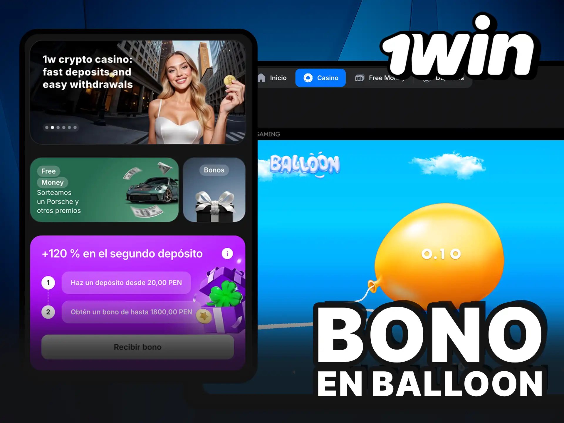 Reclama el bono de 1Win en Balloon y aumenta tu saldo para apostar más.