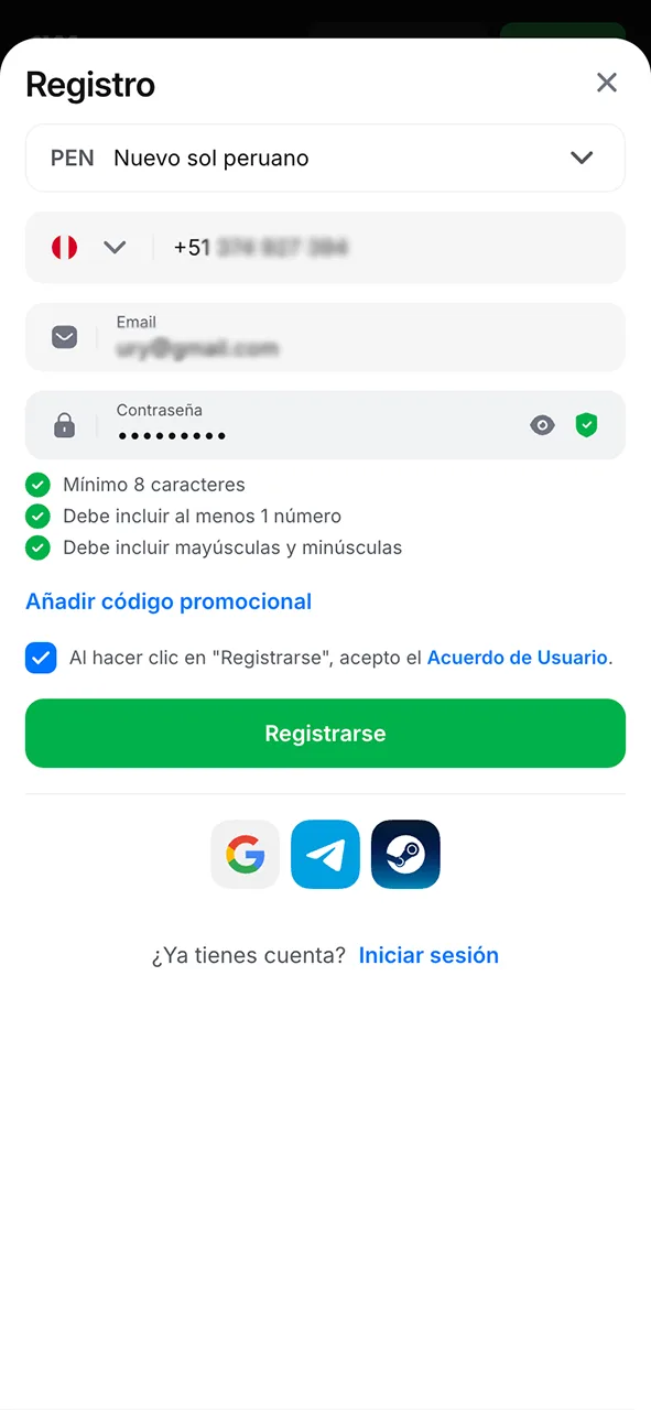Completa tus datos para obtener y usar el código promocional de 1Win y asegura tu registro.