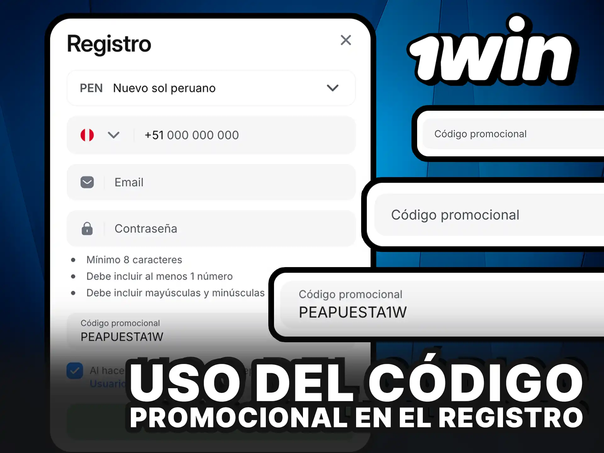 Aprovecha el uso del código promocional en el registro y recibe tu bono de bienvenida de 1Win.