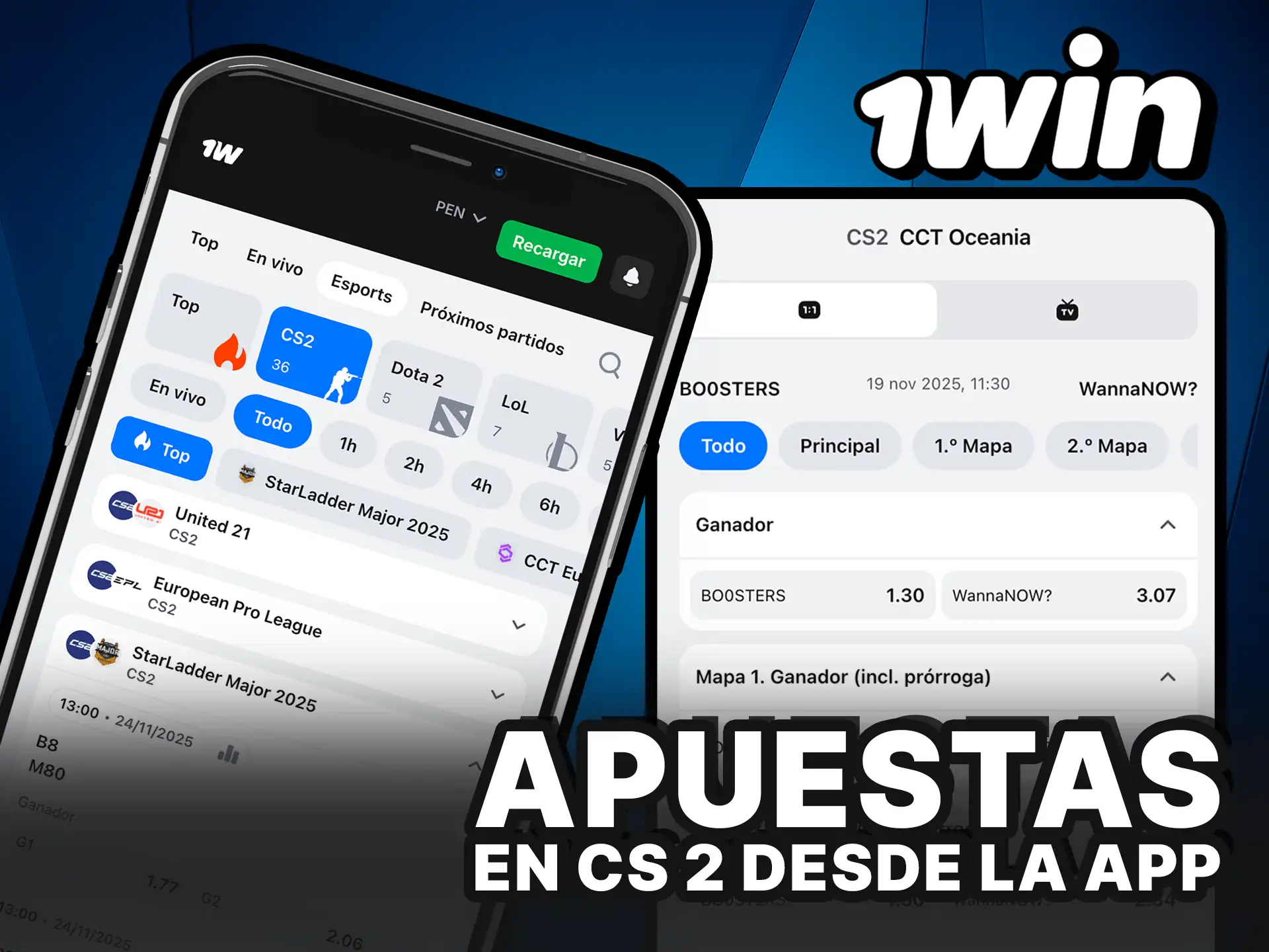 Realiza apuestas en CS 2 desde la app de 1Win y juega desde tu celular en Perú.