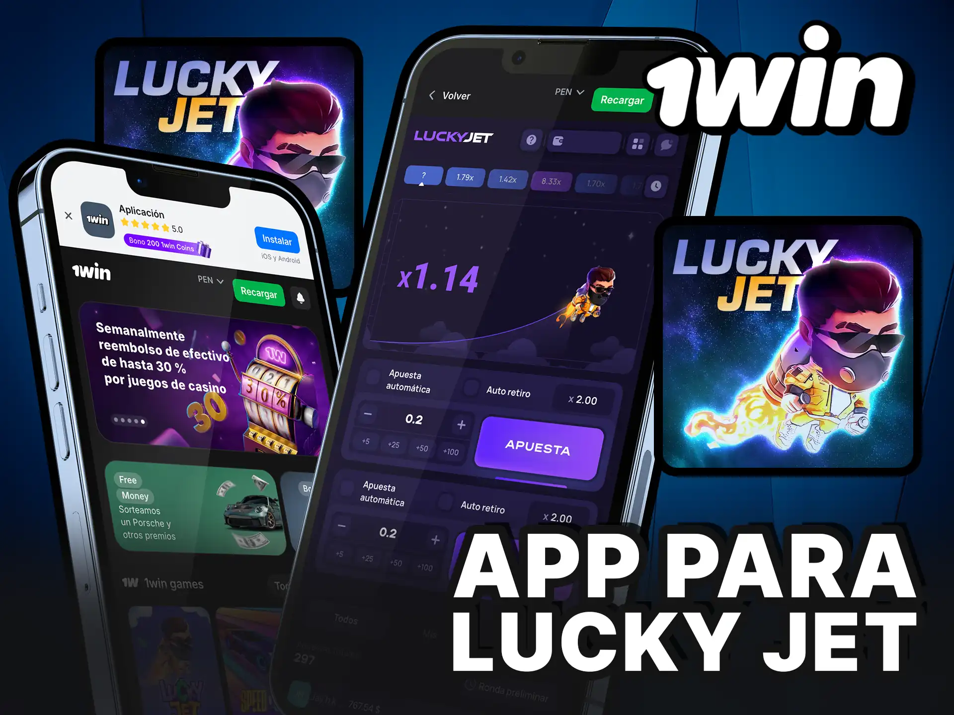 Descarga la App de 1Win para Lucky Jet y juega desde tu celular en Perú.