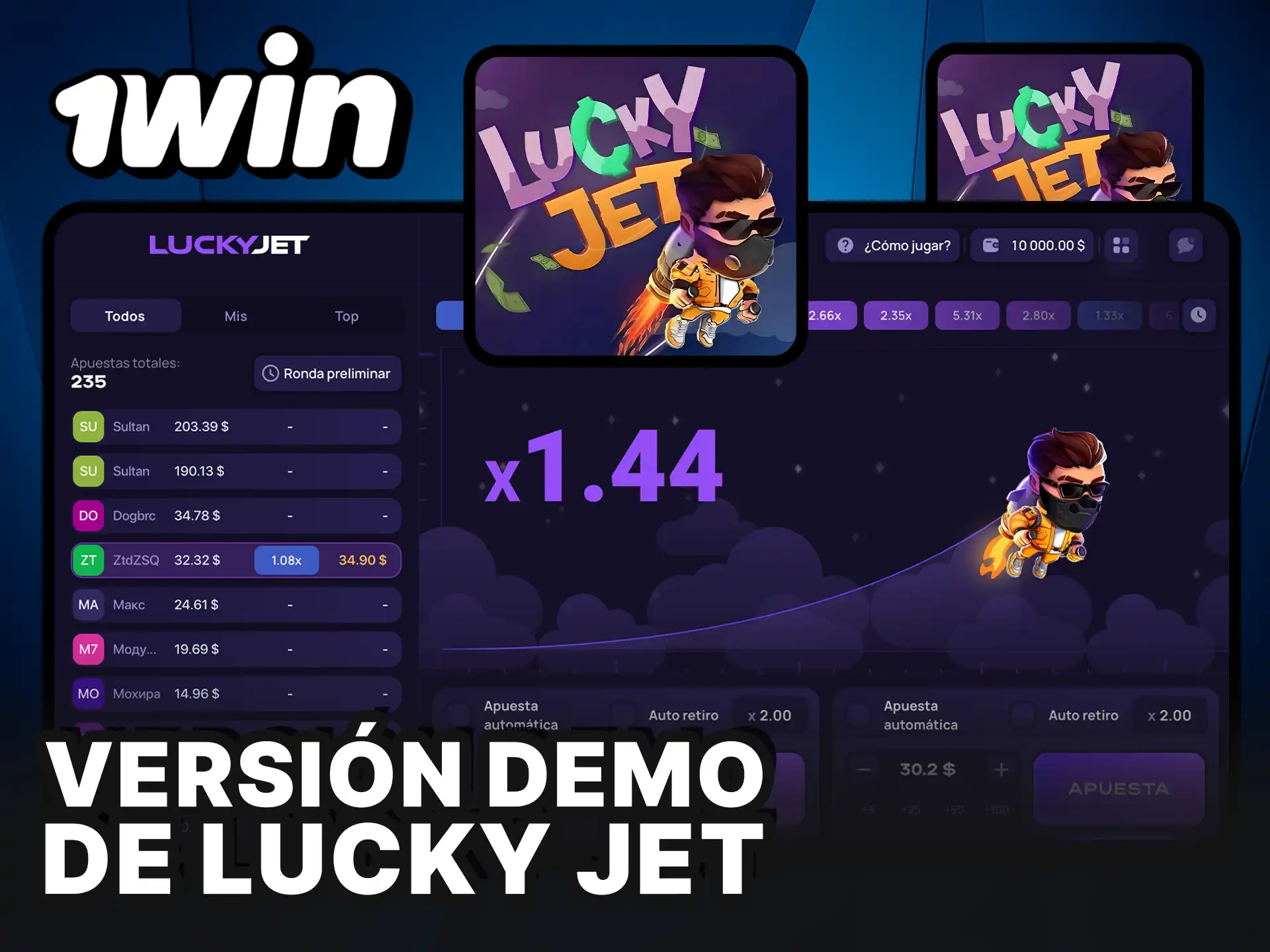 Prueba la versión Demo de Lucky Jet para practicar sin riesgo en 1Win.