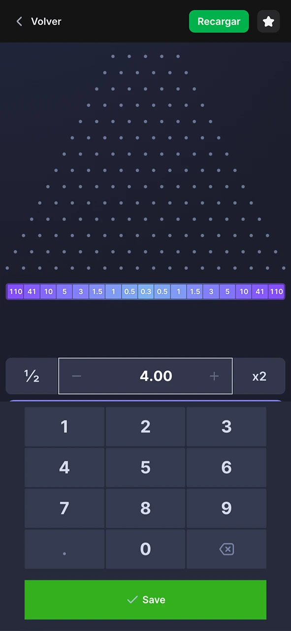 Consulta la interfaz del juego Plinko apuesta y coloca tu wáger ganador en 1Win.