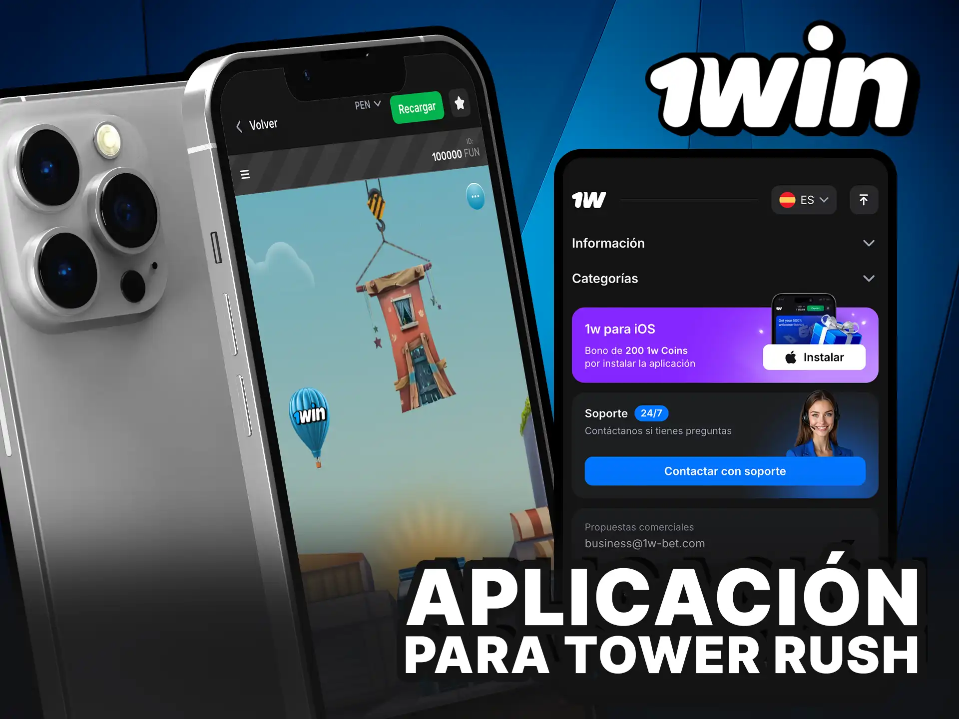 Descarga la aplicación 1Win para Tower Rush y juega desde tu celular en Perú.