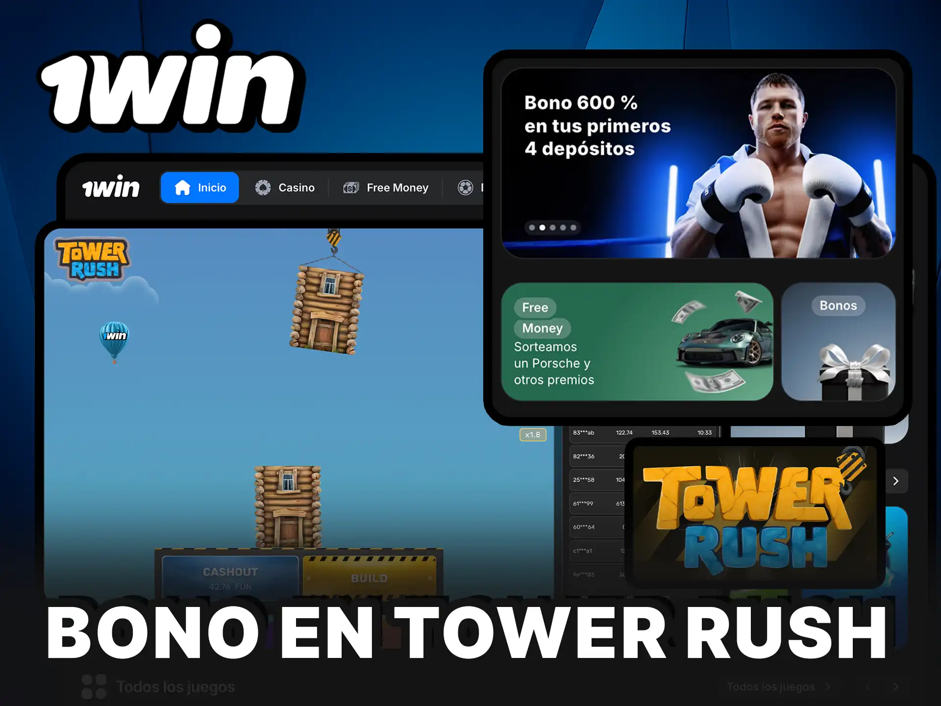 Reclama el bono de 1Win en Tower Rush y aumenta tu saldo para apostar más.
