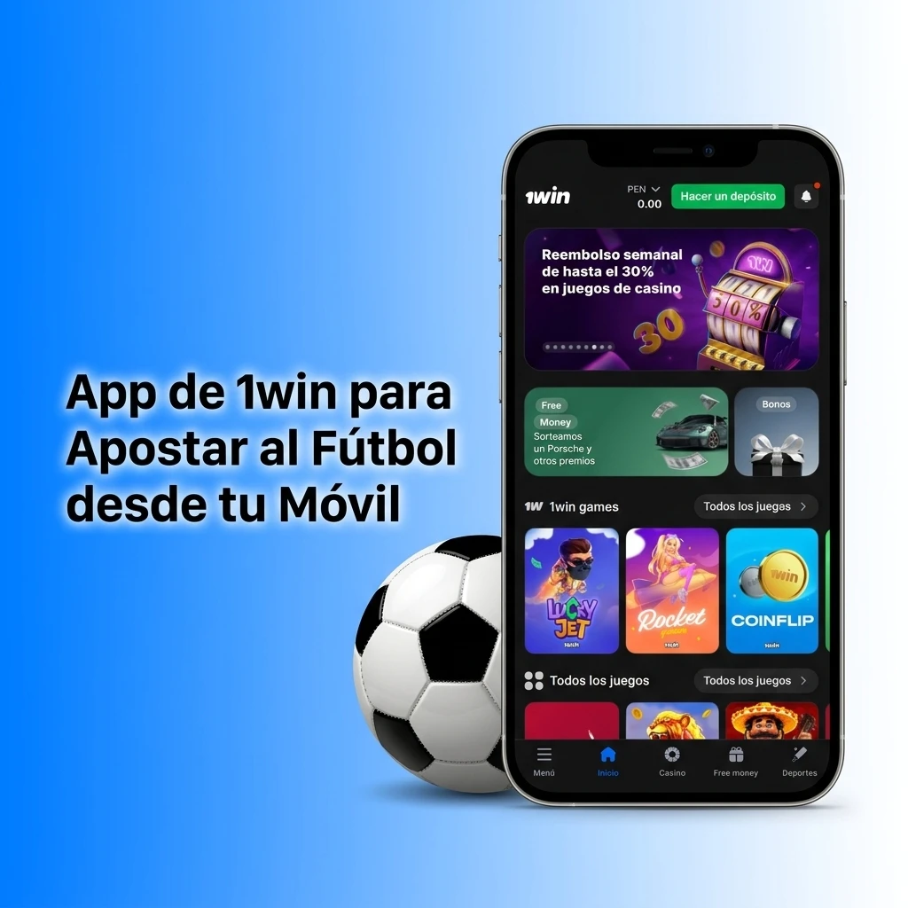 App de 1win para apostar al fútbol desde el móvil en Android e iOS, disponible en Perú