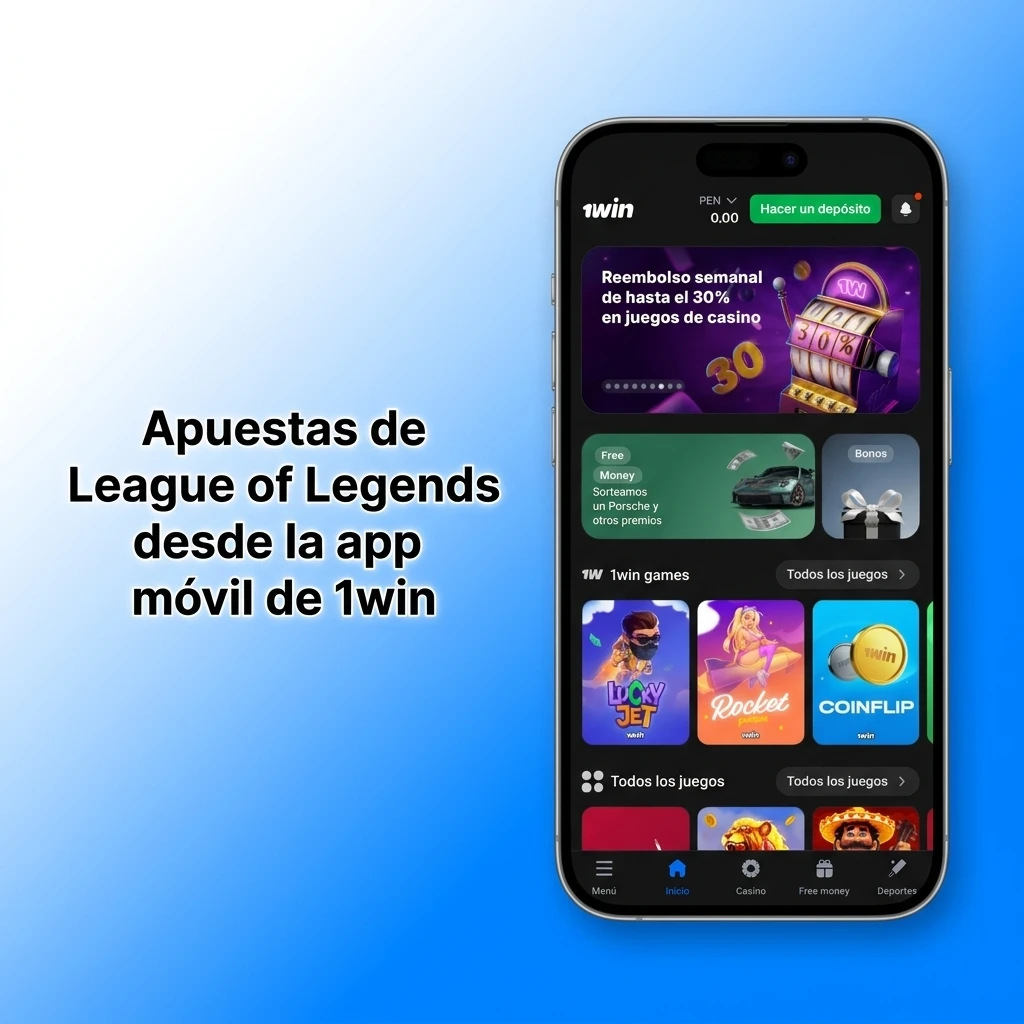 Apuesta en League of Legends desde la app móvil de 1win en Perú, disponible para Android e iOS